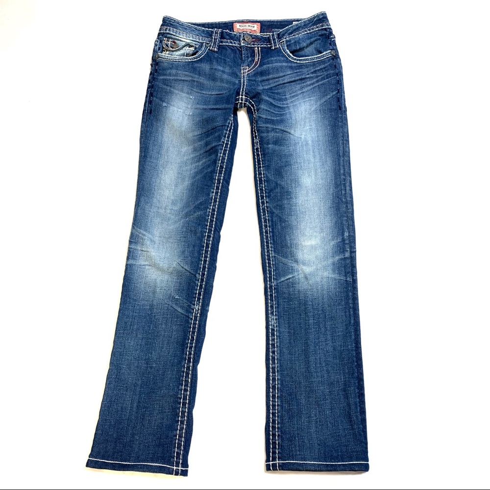 MEK Jeans 27 x 29 1/2” Rd/Tn/Wht/Blu Contrast - Picture 2 of 6